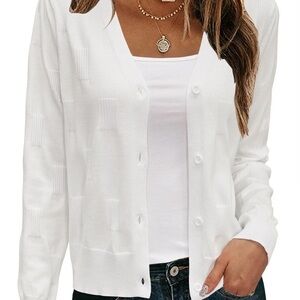 Arach&Cloz White Cardigan Sweater Long Sleeve Sz L  NWT